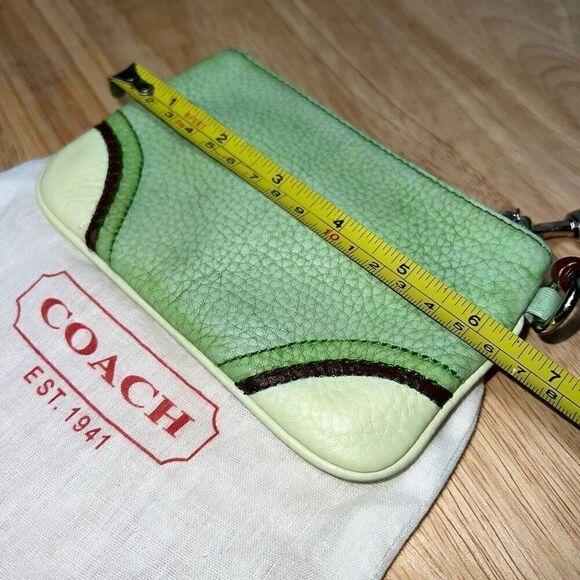 Coach, Green, Brown & Cream Upcycled Leather Wristlet Handpainted & Dyed - Picture 5 of 14